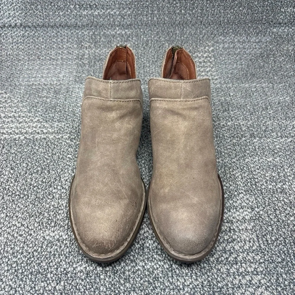 Born Kerri Ankle Booties Taupe Distressed Leather Back Zip Womens 7 F33617